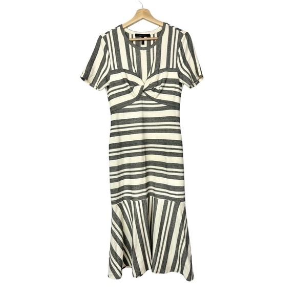 BCBGMaxAzria Gray & White Striped Twist Front Midi Dress S - Picture 4 of 8